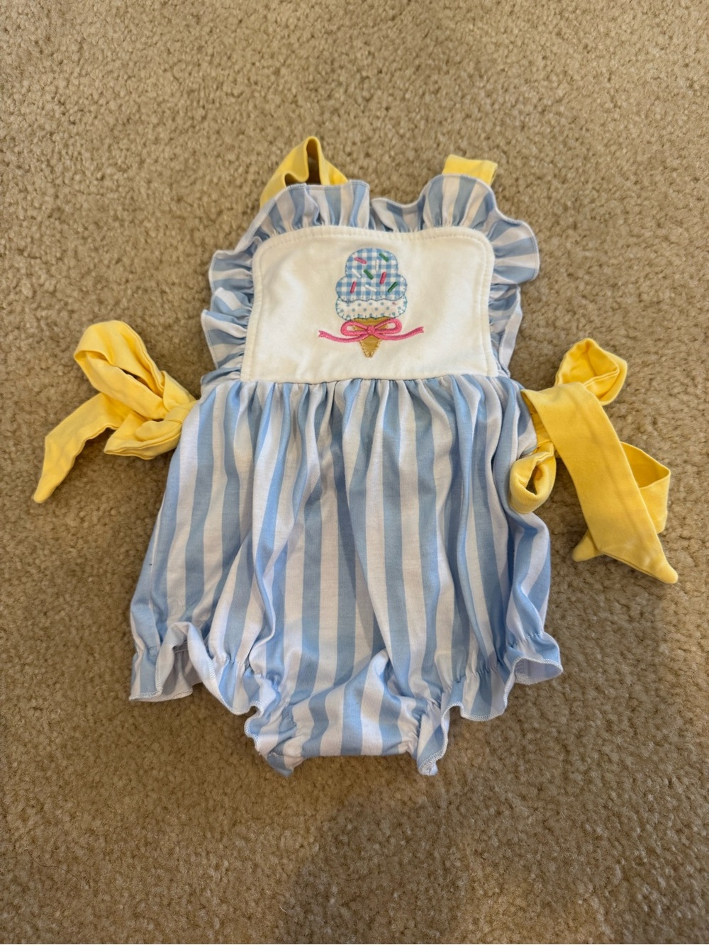 Savannah Blue & Yellow Striped Ruffle Romper